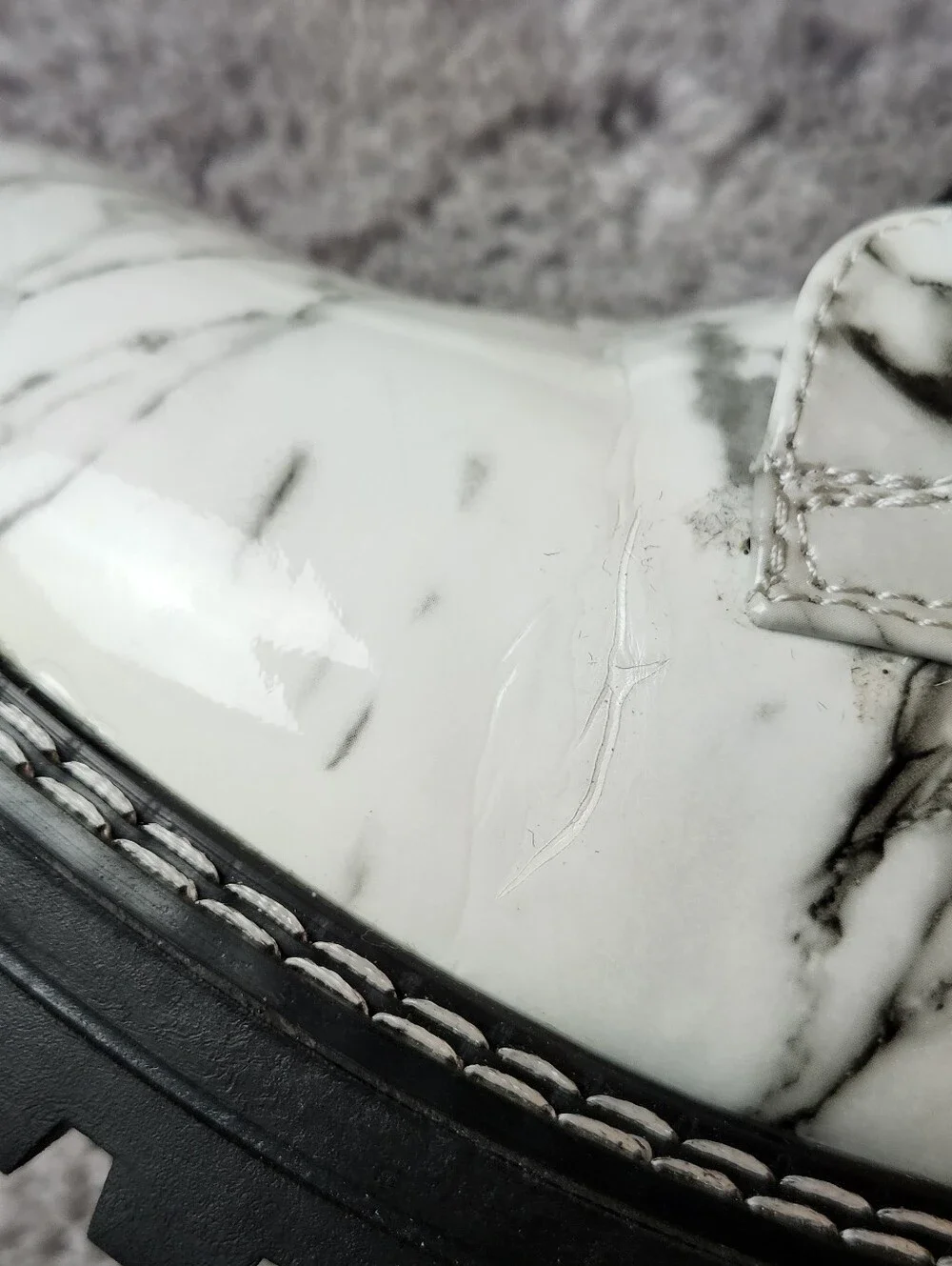 Kids MIA Marble-Print Lace-Up Combat Boots - White/Black